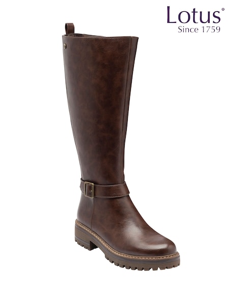 Brown - Lotus Leg Boots With Elasticated Panels