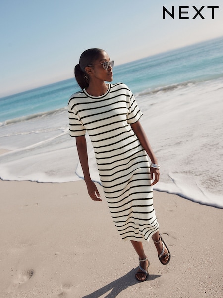 Monochrome Stripe Knitlook Short Sleeve Dress (AF5803) | €50.50