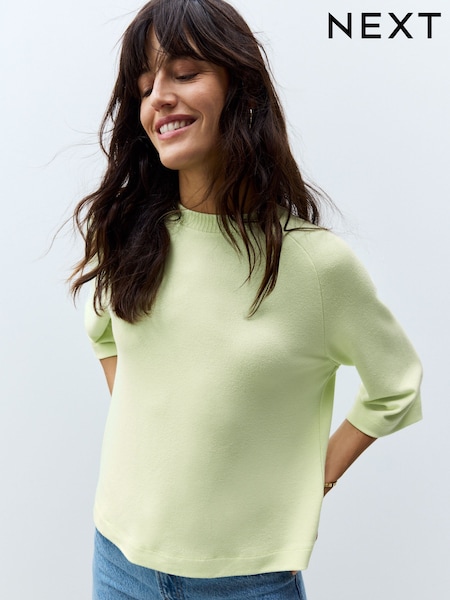 Verde lămâie - Soft Touch Cosy Crew Neck Boxy Mid Short Sleeve Jumper Top (AF5807) | 141 LEI