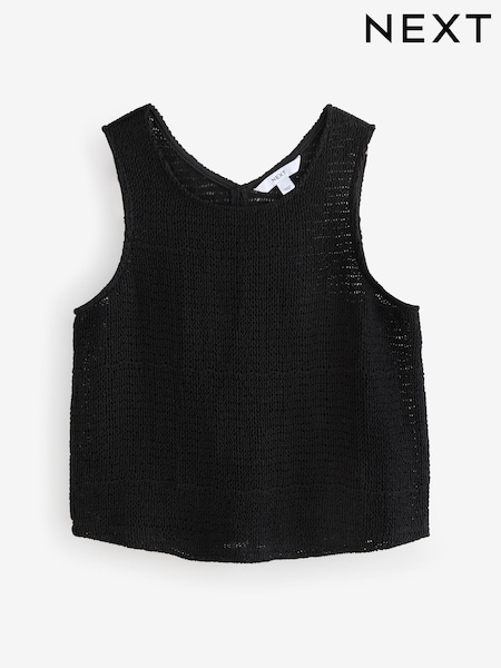 שחור - Crochet Shell Tank Top (AF5809) | ‏73‏₪