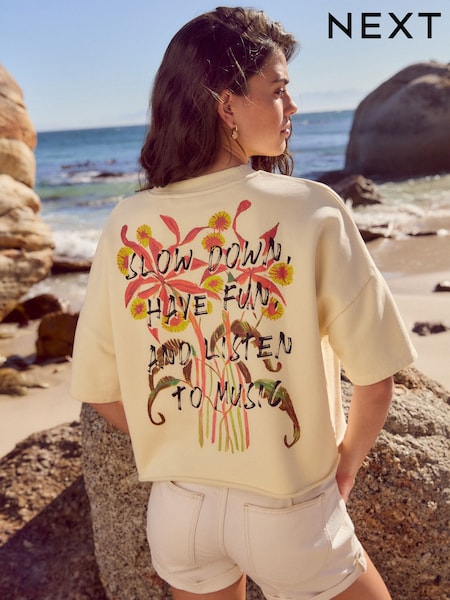 Buttermilk Summer Slogan Graphic Embroided Short Sleeve 100% Cotton Sweatshirt T-Shirt (AF5812) | €27