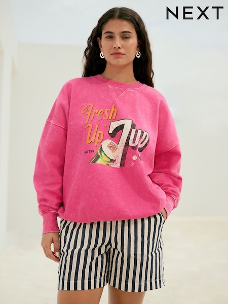 Fluro Pink Relaxed Fit License 7up Washed Crewneck Sweatshirt (AF5813) | $71