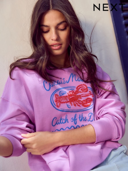 Пурпурный омары с принтом бисера - 100% Cotton Crew Neck Longsleeve Sweat Top (AF5818) | €41