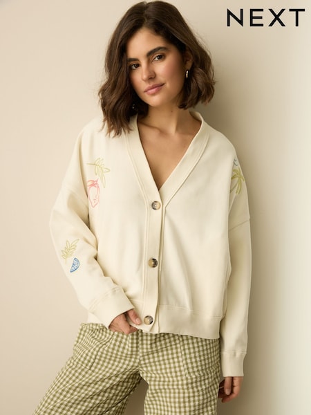 Bež - Relaxed Fit Button Down Embroidered Cardigan (AF5822) | € 41