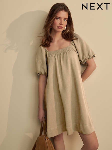 Sage Green Textured Seer Sucker Smock Dress (AF5826) | €38