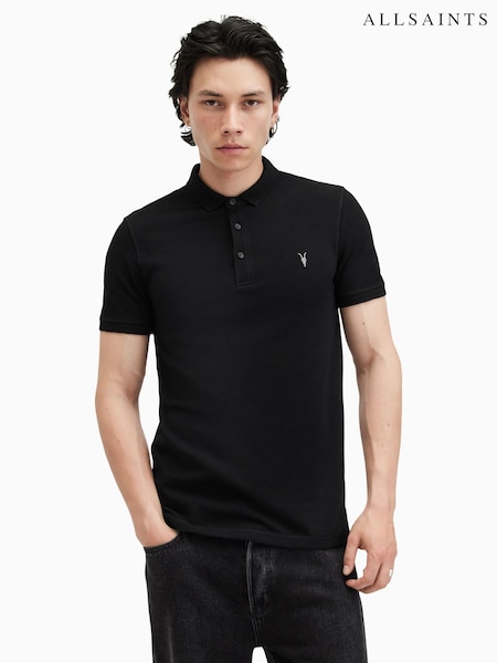 שחור - Allsaints Reform Shortsleeve Polo Shirt (AF5855) | ‏347‏₪