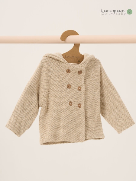 Natural - Homegrown 100% Cotton Organic Twisted Double Knit Hooded Cardigan (AF5957) | 40 €