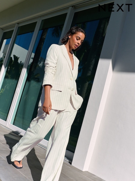 Black/White Striped Wide Leg Trousers with Linen (AF6024) | €46