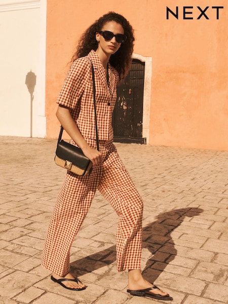 Red Gingham Check Relaxed Wide Leg Trousers (AF6038) | €36