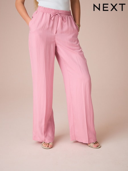 Розовый - Elasticated Tie Waist Wide Leg Trousers (AF6040) | €34
