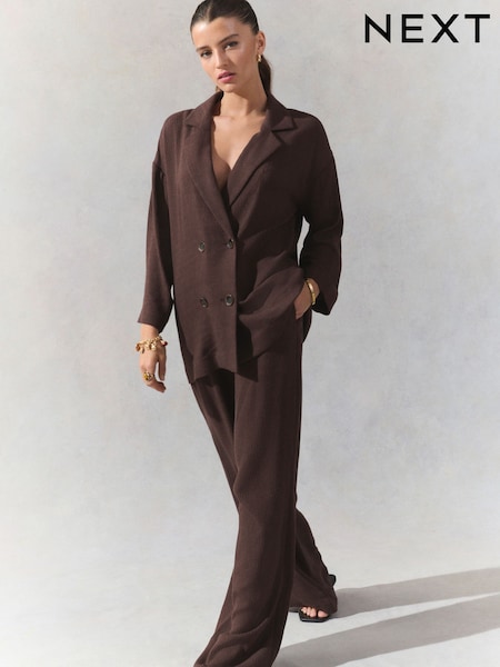 Коричневый - Crinkle Textured Wide Leg Trousers (AF6043) | €48