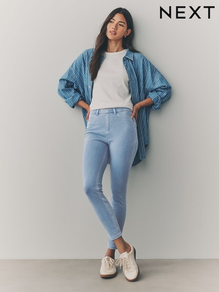 Bleach Blue Cropped Denim Jersey Leggings (AF6076) | $30