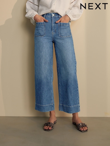 Mid Blue Cropped Patch Pocket Jeans (AF6078) | €41