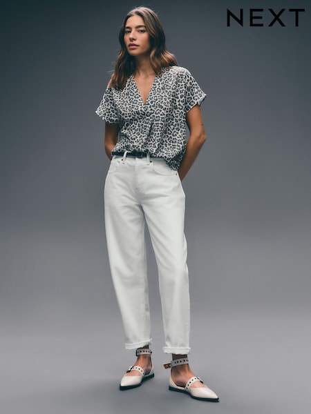 Білий - 100% Cotton Barrel Leg Jeans (AF6092) | 1 025 грн