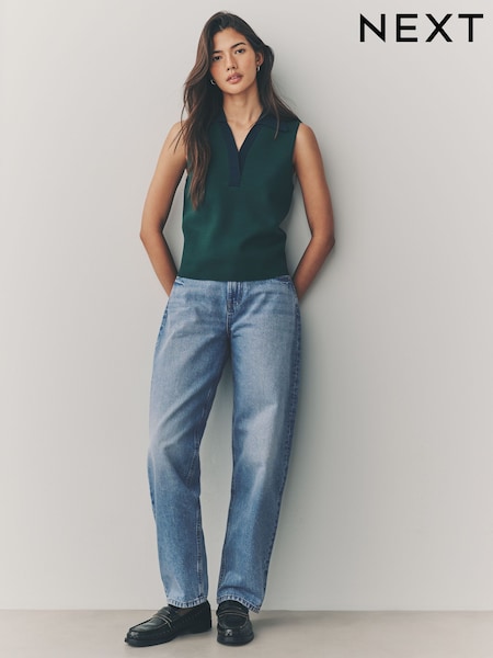 Умеренный синий - 100% Cotton Barrel Leg Jeans (AF6095) | €31
