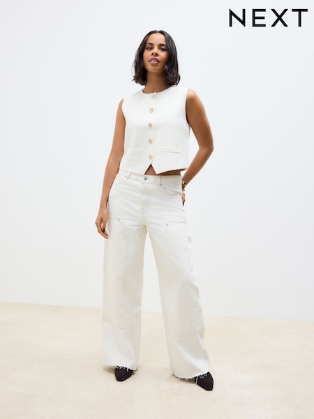 Ecru - Carpenter Wide Leg 100% Cotton Jeans (AF6108) | €53