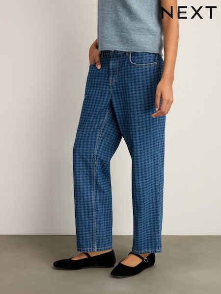 Sininen Gingham - Straight Leg 100% Cotton Jeans (AF6114) | €44