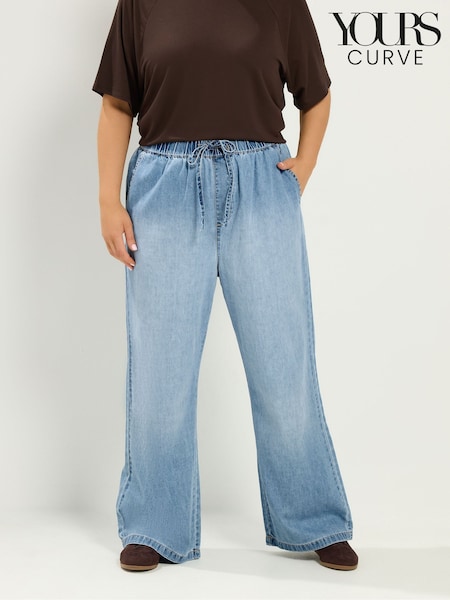 Blue - Yours Curve Drawstring Wide Leg Jeans