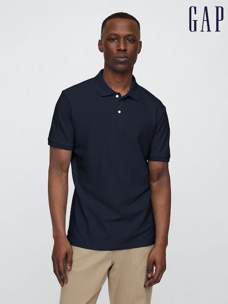 Navy - Regular Gap Stretch Pique Polo Shirt