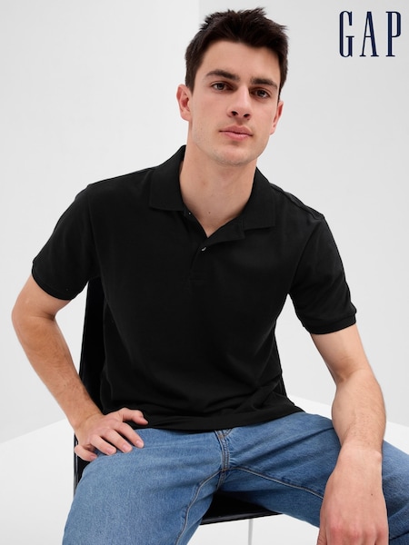 Black - Regular Gap Stretch Pique Polo Shirt