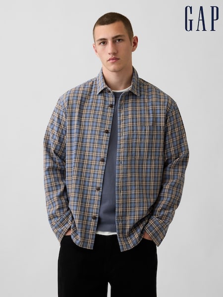 Blue - Regular Gap Sunwashed Twill Relaxed Check Shirt