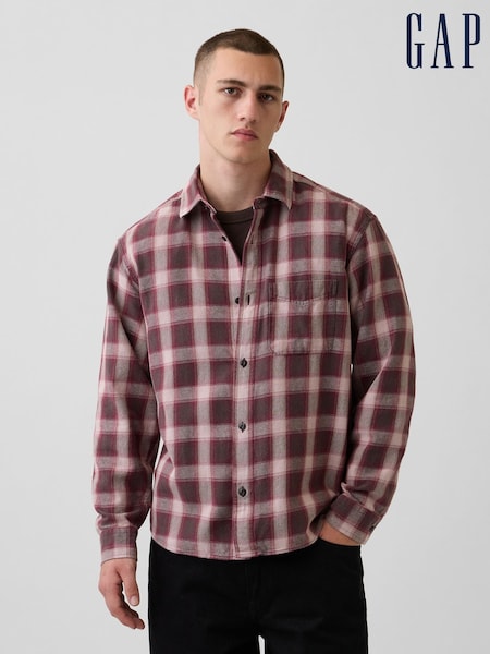 Sarkanbrūns rūtiņš - Regular Gap Sunwashed Twill Relaxed Check Shirt