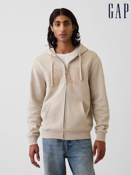 Beige - Regular Gap Vintage Soft Arch Logo Zip Hoodie
