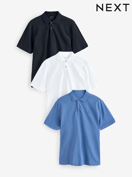 White/Blue Short Sleeve Pique Polo Shirts 3 Pack (AF6740) | 6,110 ISK