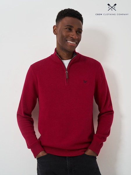 Crew Clothing Red Marun Quarter Zip Knitted 100% Cotton Jumper (AF6784) | AED204