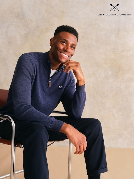 Crew Clothing Blue Navy Quarter Zip Knitted 100% Cotton Jumper (AF6814) | €44.50