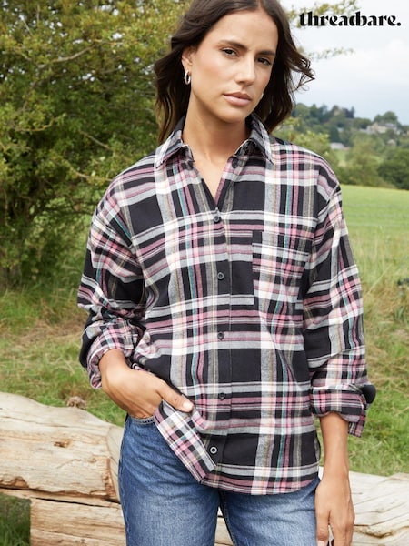Threadbare Black Check Long Sleeve 100% Cotton Shirt (AF6934) | AED86