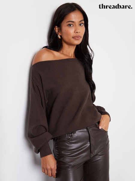 Threadbare Brown Slash Neck Knitted Jumper (AF6935) | AED166