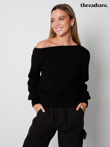 Threadbare Black Curve Slash Neck Knitted Jumper (AF6940) | €38