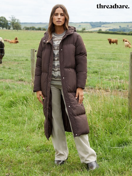 Threadbare Brown Longline Hooded Padded Coat (AF6950) | €27