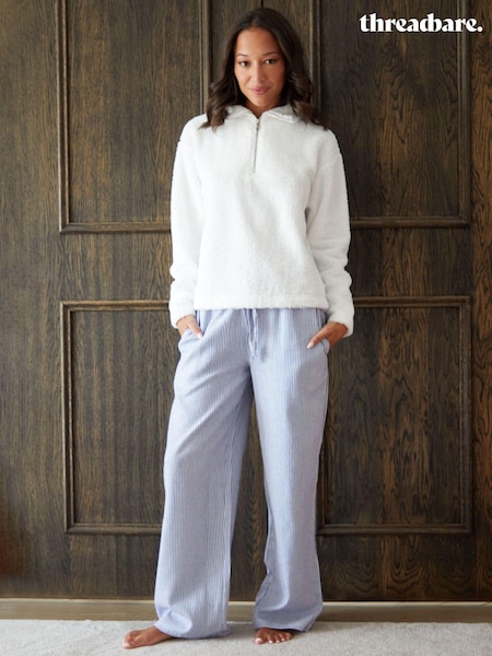 Threadbare Blue Blue Stripe Quarter Zip Fleece Loungewear Set (AF6951) | €27