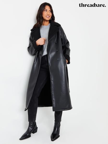 Threadbare Longline Faux Fur Trim Aviator Coat (AF6952) | 354 LEI