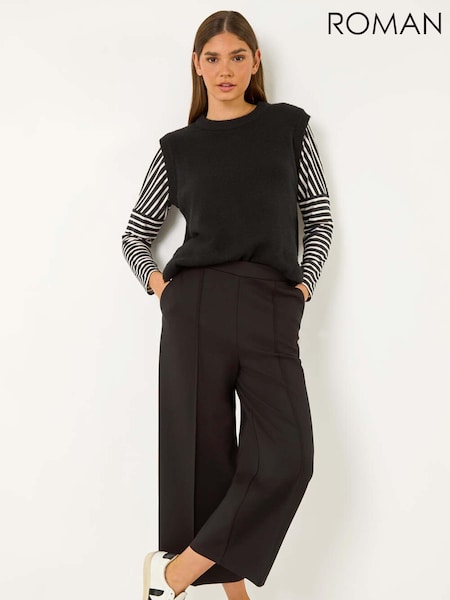 Roman Black Pocket Detail Stretch Waist Culottes (AF6985) | 198 QAR