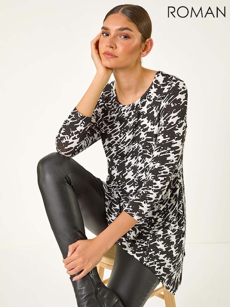 Roman Dogstooth Print Pocket Stretch Tunic Top (AF7008) | 50 €