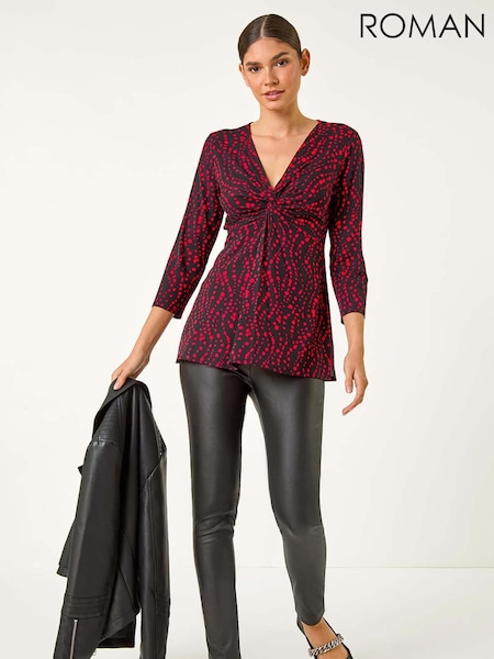 Roman Red Abstract Spot V-Neck Twist Front Top (AF7014) | €44