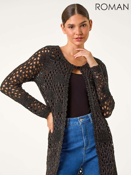 Roman Black Shimmer Longline Knit Cardigan (AF7021) | €57
