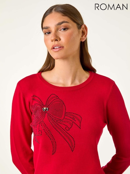 Roman Red Sparkle Bow Detail Crew Jumper (AF7026) | €48
