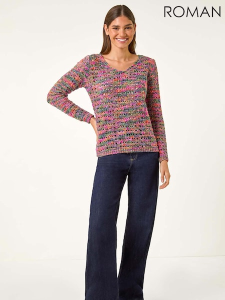 Roman Purple V-Neck Open Knit Jumper (AF7027) | €48