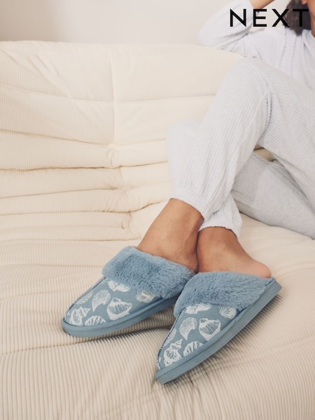 Blue Shells - Faux Fur Lined Suede Mule Slippers (AF7076) | R$ 210