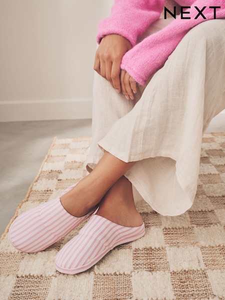 Pink Stripe Textured Nylon Mule Slippers (AF7077) | R$ 120