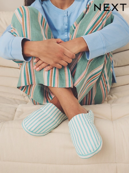 В зеленую полоску - Textured Nylon Mule Slippers (AF7082) | €15