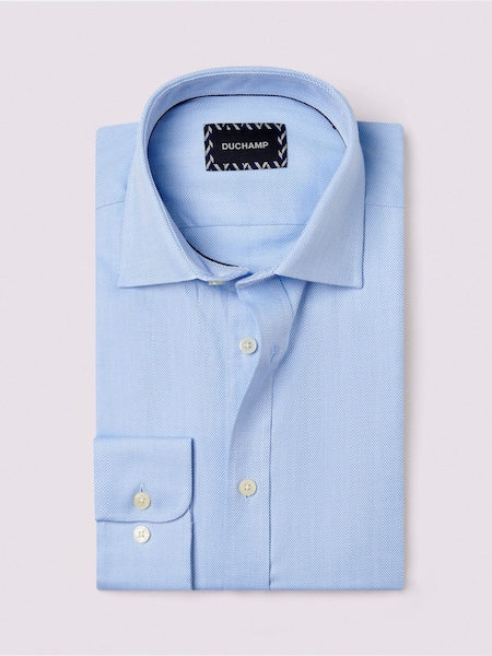 Sininen - Duchamp Duchamp Mens Royal Herringbone 100% Cotton Shirt (AF7096) | €140