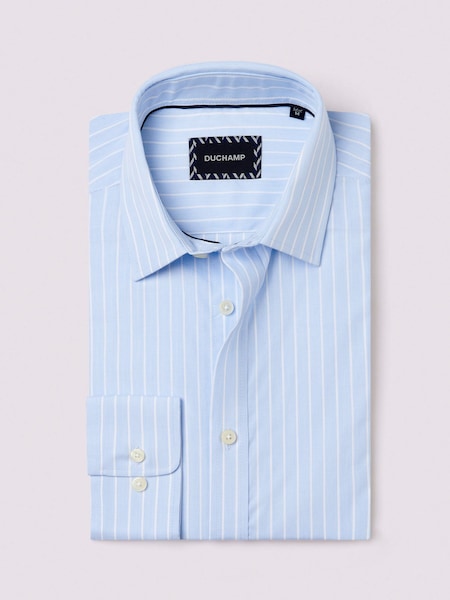 Duchamp Blue Duchamp Mens Blue Wide Stripe 100% Cotton Shirt (AF7104) | AED259