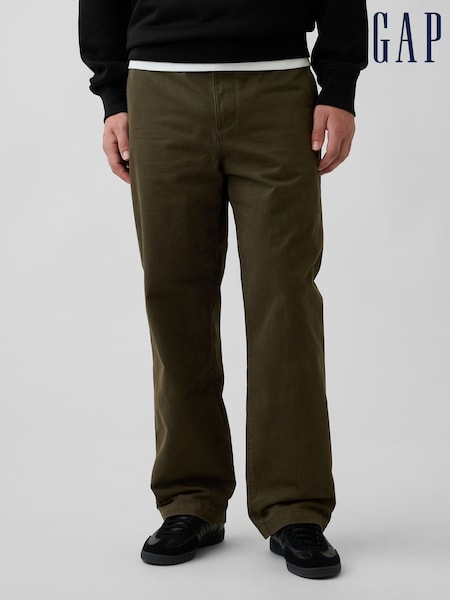 Khaki Green - Regular Gap Heavyweight Twill Baggy Chinos