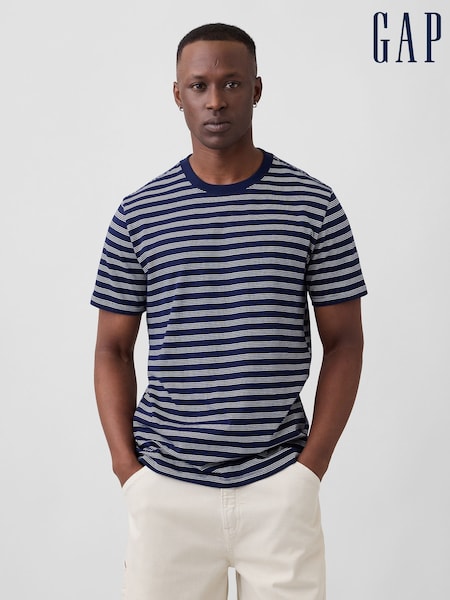 Navy - Regular Gap Everydaysoft Stripe Crew Neck T-shirt