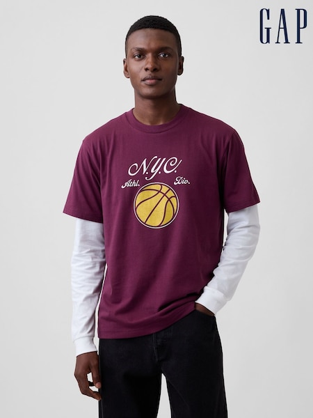 Burgundy - Regular Gap Everyday Soft Relaxed Graphic T-shirt